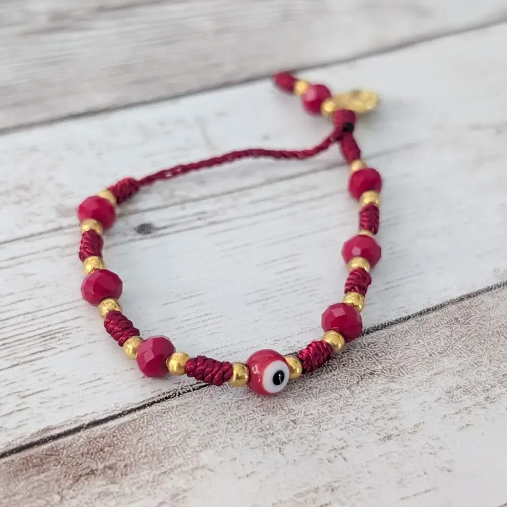 7 Knots Saint Benedict Child's Bracelet Gold Tone & Red Evil Eye St Benedict